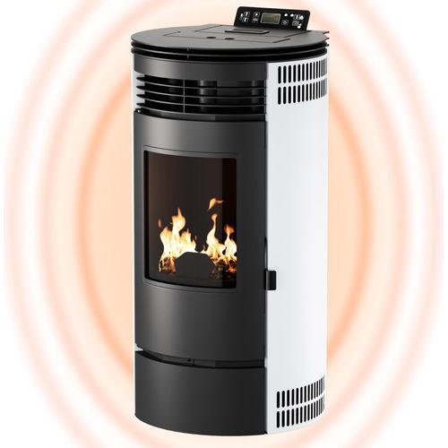 Pelletofen Pelletheizung Pelletkamin 9kW bis 220m³ Pellet Kaminofen Heizung Wi-Fi Ready Elektrokamin mit starker Heizkraft Weiß