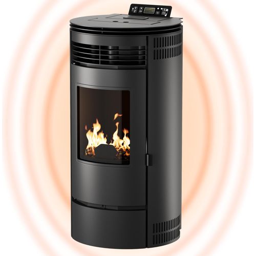 Pelletofen Pelletheizung Pelletkamin 9kW bis 220m³ Pellet Kaminofen Heizung Wi-Fi Ready Elektrokamin mit starker Heizkraft Schwarz