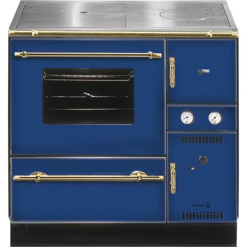 Wamsler K 148 CL Küchenofen wasserführend Blau / Gold, Rauchrohr links