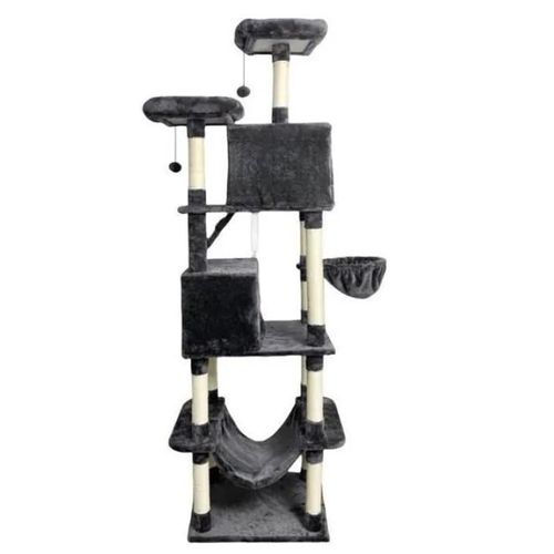 TAYLOR Kratzbaum – 60 x 50 x 206 cm – Dunkelgrau – 2 Plattformen, 1 Sitzstange, 2 Kabinen, 1 Hängematte