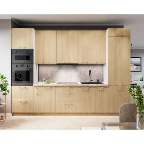 Küchenzeile, VEL320J, Breite 320cm, Soft Close Funktion. Front Farbe -Helles Fischgrätenmuster