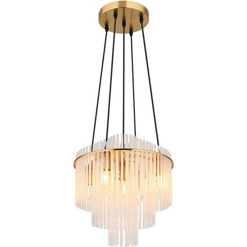 Kronleuchter, Hängelampe, Glasstäbe opal, gold, H 120 cm