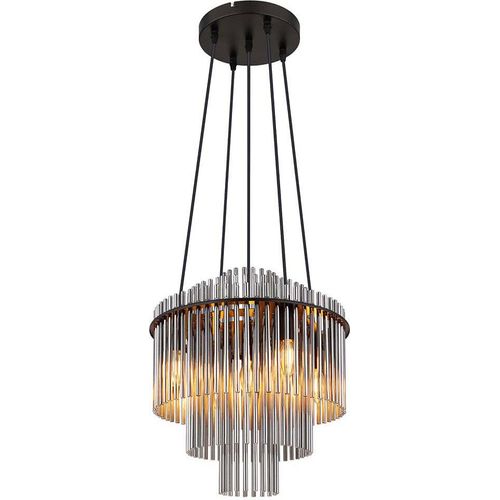 Kronleuchter, 5-Flammig, Glasstäbe rauch, schwarz, D 40 cm