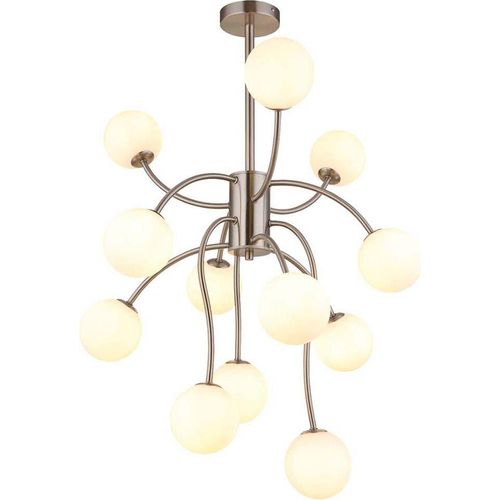 LED Deckenleuchte, Glaskugeln, 12 Flammig, nickel, H 93 cm