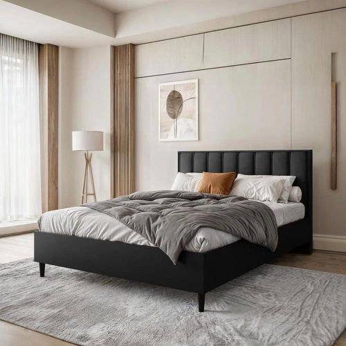BEAUTYSOFA Polsterbett STELLA 160x200cm - Designerbett mit Bettkasten & Lattenrost - Schwarz (Jasmine 100)