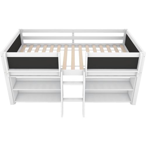 Halbhohes Bett mit Einlegeböden Leiter Geländer Jugendbett Kinderbett Kiefernholz Minimalistischer Stil 90*200cm Weiß
