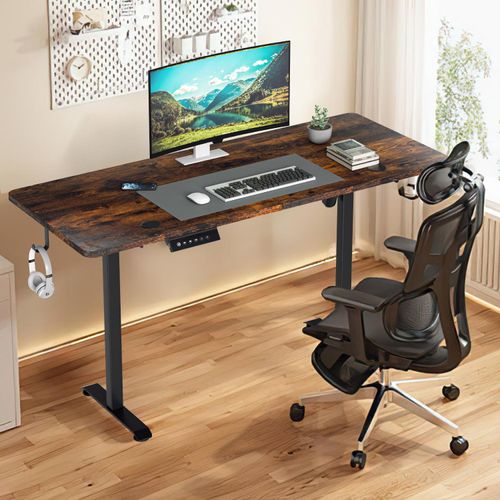 Hengda 140x60cm Höhenverstellbarer Schreibtisch (H. 70-115cm) mit 4 Memory-Funktion und Anti-Kollisions, Monomotor, Stehschreibtisch (Vintage-Farben)