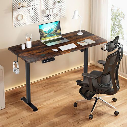 Hengda 120x60cm Höhenverstellbarer Schreibtisch (H. 70-115cm) mit 4 Memory-Funktion und Anti-Kollisions, Monomotor, Stehschreibtisch (Vintage-Farben)