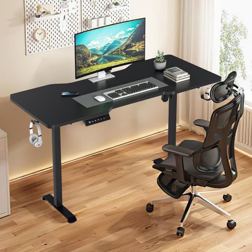 Hengda 140x60cm Höhenverstellbarer Schreibtisch (H. 70-115cm) mit 4 Memory-Funktion und Anti-Kollisions, Monomotor, Stehschreibtisch (Schwarz)