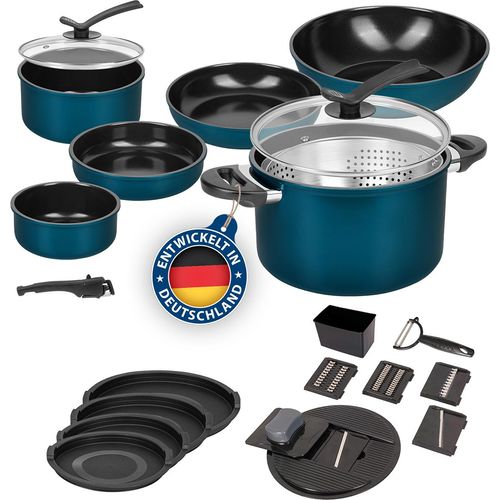 Kelton Pfannenset Töpfe Set 3 in 1 mit Deckel und Gemüseschneider 27 tlg., Kochgeschirr mit Pfannen und Kochtöpfen mit Antihaft Beschschichtung