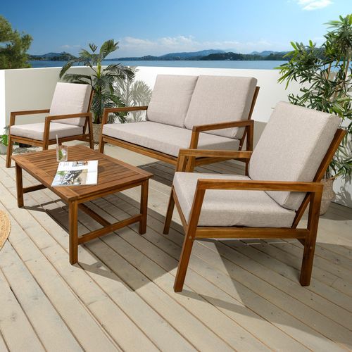 riess-ambiente Outdoor Garten-Sitzgruppe BALI 110cm natur honey finish Akazie Massivholz wetterfest Loungemöbel Balkonmöbel Gartenmöbel