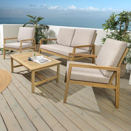 riess-ambiente Outdoor Garten-Sitzgruppe BALI 110cm natur beige Akazie Massivholz wetterfest Gartenmöbel Loungemöbel