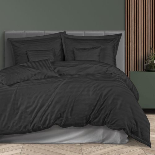 Bettwäsche aus Bambus-Baumwoll-Satin (P) STRIPE BLACK/180x200 +2x70x80 mit Lattenrost +4x40x40 BAMBUS