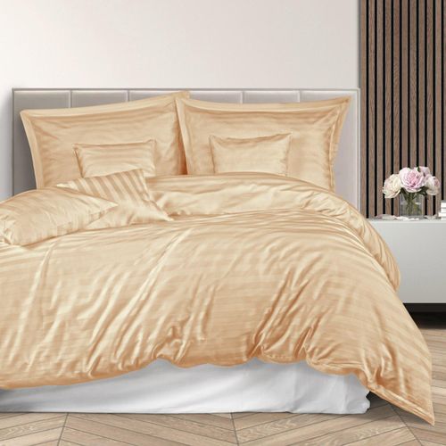 Bettwäsche aus Bambus-Baumwoll-Satin (P) STRIPE BEIGE/140x200 +1x70x80 mit Lattenrost +2x40x40 BAMBUS