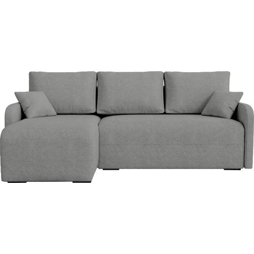 BroMARKT Ecksofa mit Schlaffunktion Malen Grau Bouclé Links