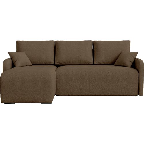 BroMARKT Ecksofa mit Schlaffunktion Malen Braun Bouclé Links