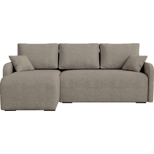 BroMARKT Ecksofa mit Schlaffunktion Malen Braun Bouclé Links