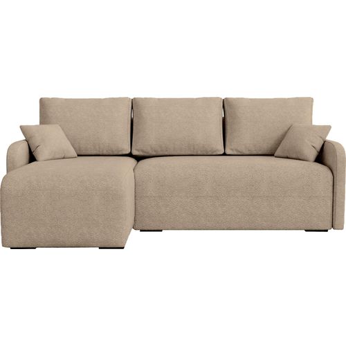 BroMARKT Ecksofa mit Schlaffunktion Malen Beige Bouclé Links