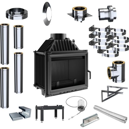 Kamineinsatz KRATKI Maja 8kW Ø200 Gusseiseneinlass Externes Schornsteinset