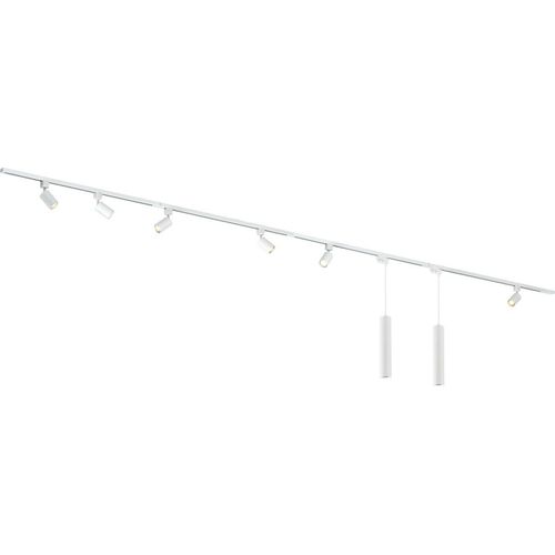 Qub Focus III - LED Schienensystem - Weiß - 1-Phasen - 400cm - 6x Spots & 2x Pendelleuchten - I-Form - GU10
