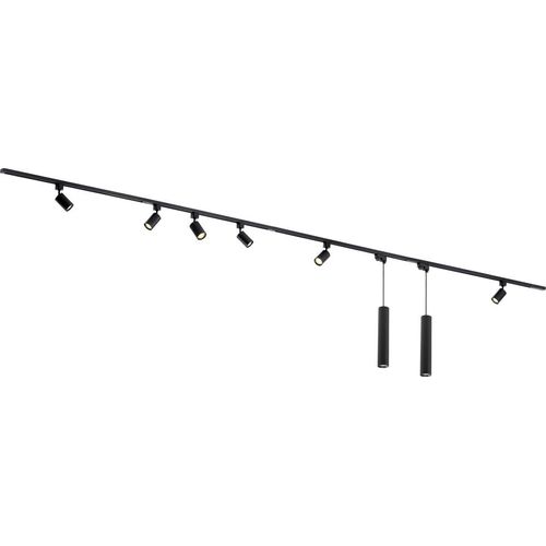 Qub Focus III - LED Schienensystem - Schwarz - 1-Phasen - 400cm - 6x Spots & 2x Pendelleuchten - I-Form - GU10