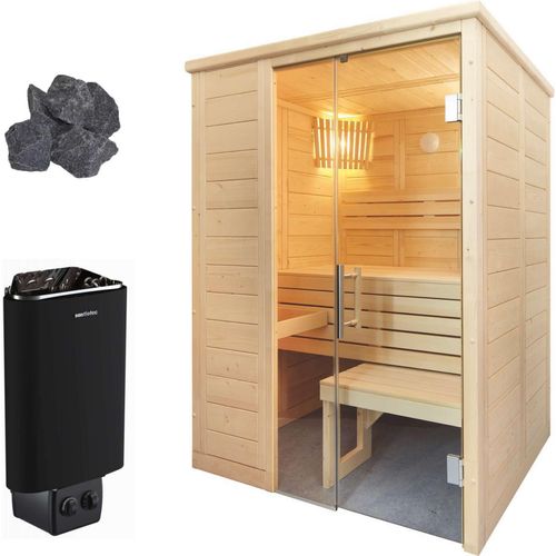 Sentiotec Alaska Mini Sauna Kompettset Massivsauna Saunakabine 160x110x204cm mit Saunaofen
