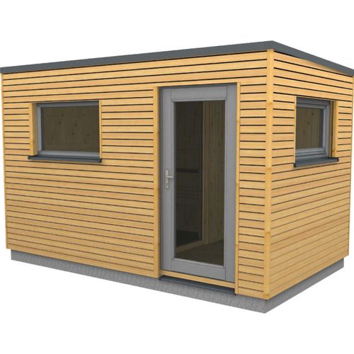 Infraworld Luna 2 Außensauna mit Lärche-Fassadenprofile versch. Fenstergrößen und Inneneinrichtung Luna 2A - Großes Fenster (BxH): 1440 x 799 mm