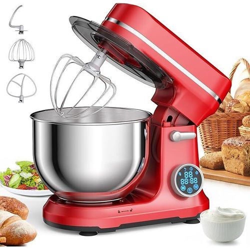 Traumheim® XS-001 5L-Standmixer,1200W Küchenmaschine,OLED-Digitale Anzeige,elektrischer Küchenmaschinen mit 3 Zubehörteilen Und Schüssel,Mixer (rot)