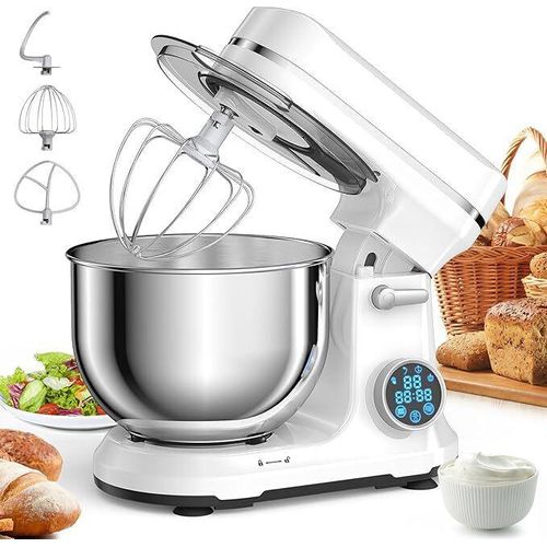 Traumheim® XS-001 5L-Standmixer,1200W Küchenmaschine,OLED-Digitale Anzeige,elektrischer Küchenmaschinen mit 3 Zubehörteilen Und Schüssel,Mixer (Weiß)