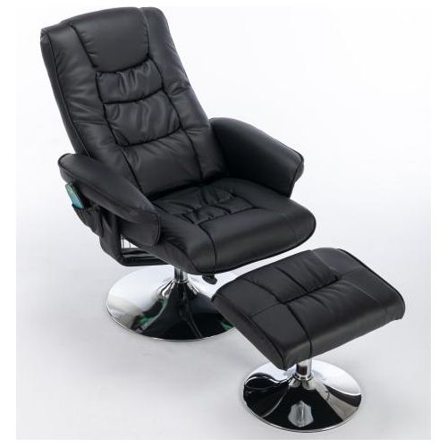 Massagesessel mit PolyurethanPolsterung und Fussstuetze Loungesessel Fusshocker mit 5-Punkt-Massagegeraet Wohnzimmerstuhl Schlafzimmerstuhl Schwarz
