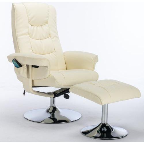 Massagesessel mit PolyurethanPolsterung und Fussstuetze Loungesessel Fusshocker mit 5-Punkt-Massagegeraet Wohnzimmerstuhl Schlafzimmerstuhl Beige
