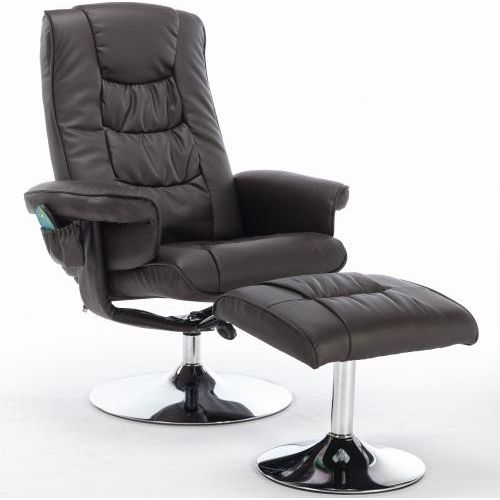 Massagesessel mit PolyurethanPolsterung und Fussstuetze Loungesessel Fusshocker mit 5-Punkt-Massagegeraet Wohnzimmerstuhl Schlafzimmerstuhl Braun