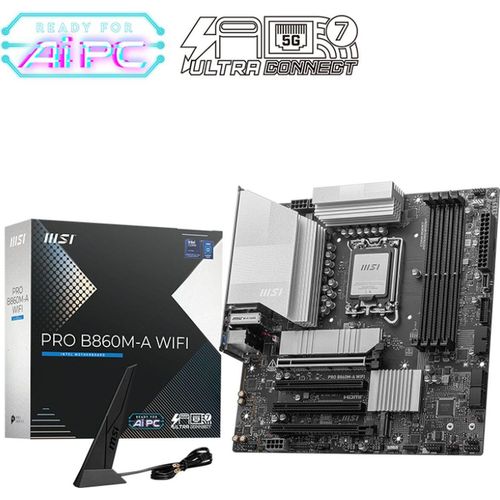MSI PRO B860M-A WIFI - Motherboard - micro ATX - LGA1851-Sockel - B860 Chipsatz - USB 3.2 Gen 2, USB 3.2 Gen 1 - 5 Gigabit Ethernet, Wi-Fi 7 - Onboard-Grafik (CPU erforderlich)