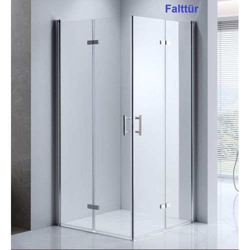 Duschkabine 100x100x185 cm Falttür, Duschabtrennung Eckdusche Eckeinstieg ESG