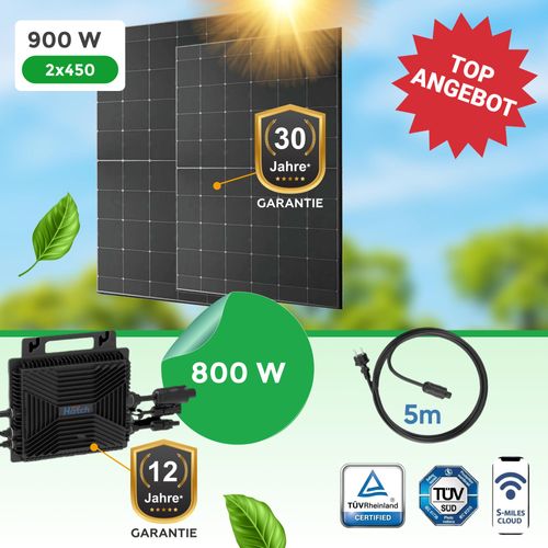 Balkonkraftwerk 900Watt mit 800W Wechselrichter WIFI, APP.