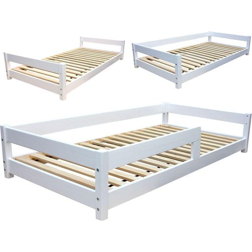 Kinderbett Jugendbett Kleinkinderbett 80x160 cm weiß mit Rausfallschutz JB