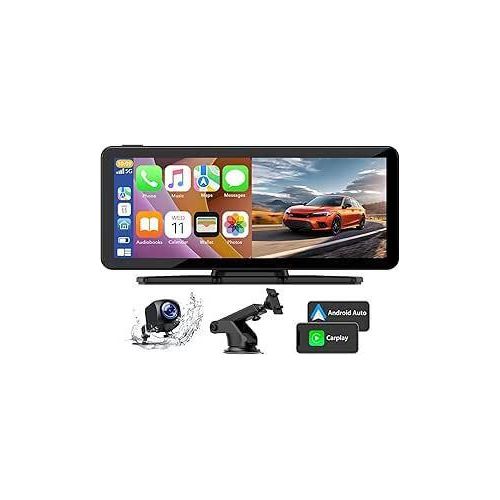 Wireless Car Stereo Screen für Carplay und Android Auto, Autoradio mit 2.5K-Front-Dashcam,1080P-Rückkamera,tragbar 6,86”Touchscreen mit Bluetooth