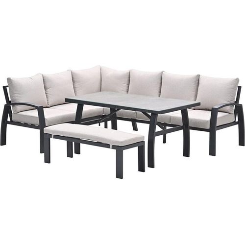 Vasano Lounge- Dining Eckset - links - 4-teilig - carbon black - desert sand - slate grey keramisch glas