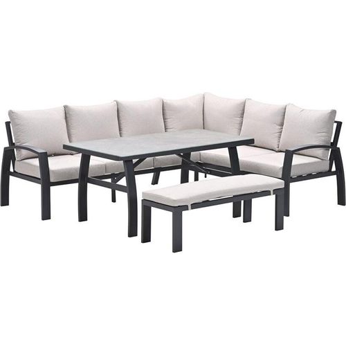 Vasano Lounge- Dining Eckset - rechts - 4-teilig - carbon black - desert sand - slate grey keramisch glas