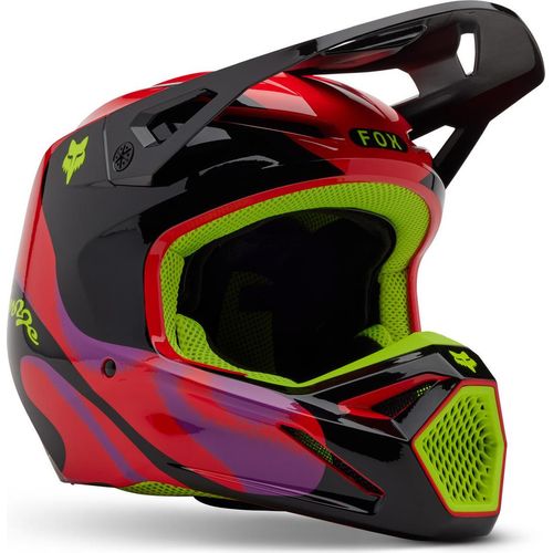 FOX V1 Emotion Motocross Helm, schwarz/rot/gelb, XL (61/62)