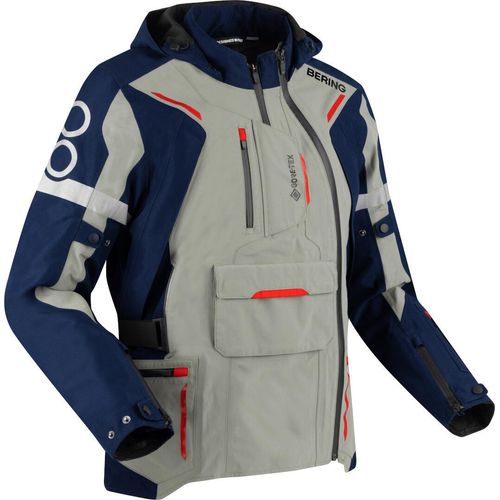 Bering Austral GTX wasserdichte Motorrad Textiljacke, grau/blau/rot, 3XL