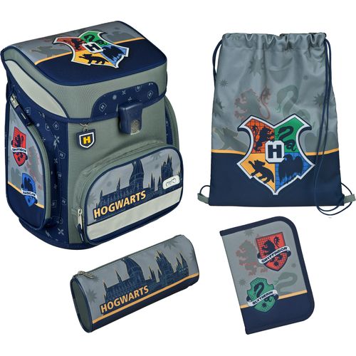 Schulranzen Set Harry Potter 5-TLG 1. Klasse - Schultasche Jungen mit Turnbeutel Federmappe - Hogwarts Grau
