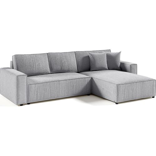 4-Sitzer-Wende-Ecksofa mit Truhe Isaac aus Cord Hellgrau