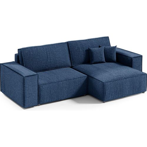3-Sitzer-Wende-Ecksofa mit Bettkasten Isaac Mini Cord Blau