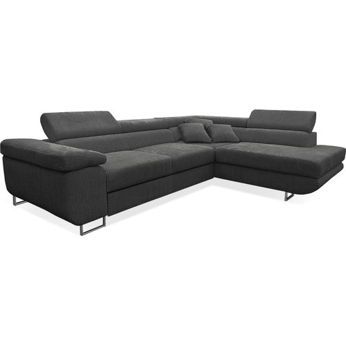 Ecksofa, gerade umwandelbar, 4-sitzig, Truhe Martin Cord Dunkelgrau