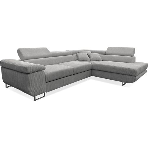 Ecksofa, gerade umwandelbar, 4-sitzig, Truhe Martin Cord Hellgrau