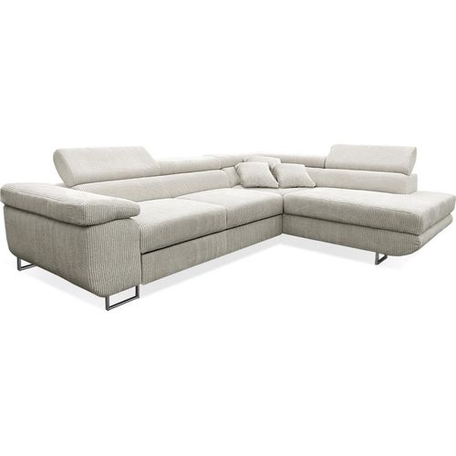 Ecksofa, umwandelbar, gerade, 4-sitzig, Truhe Martin Cord Blanc Cassé