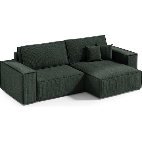 3-Sitzer-Wende-Ecksofa mit Bettkasten Isaac Mini Cord Tannengrün