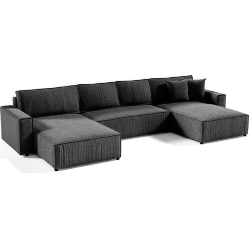 U-Sofa 5-sitzig umbaubar Truhe Isaac Cord Dunkelgrau