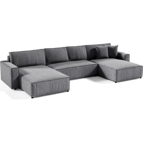 U-Sofa 5-sitzig umbaubar Truhe Isaac Cord Grau